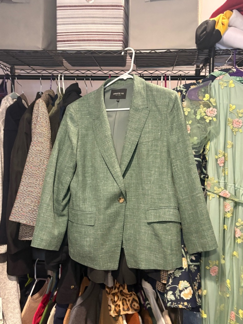 Lafayette 148 New York Green Textured Single-Button Blazer